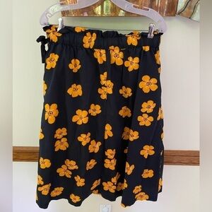 Who What Wear Medium Black & Yellow Floral MIDI Skirt Elastic Waist Large